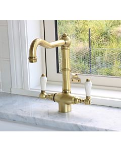 Nicolazzi - 1406 Kitchen Twinner Tap Sink Mixer with Traditional Swivel Spout in Bronze with Petite Mont Blanc Lever Handles