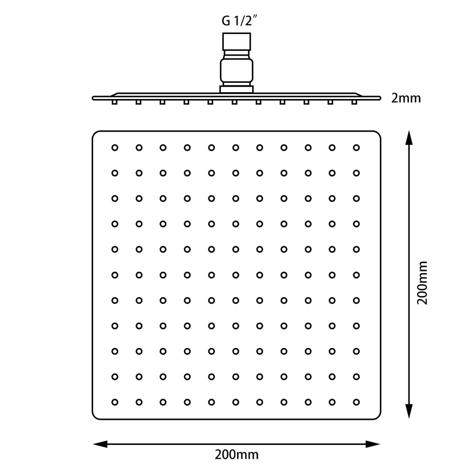Aquaperla 200mm 8" Stainless Steel 304 Super-slim Square Rainfall Shower Head (CH0100.SH)