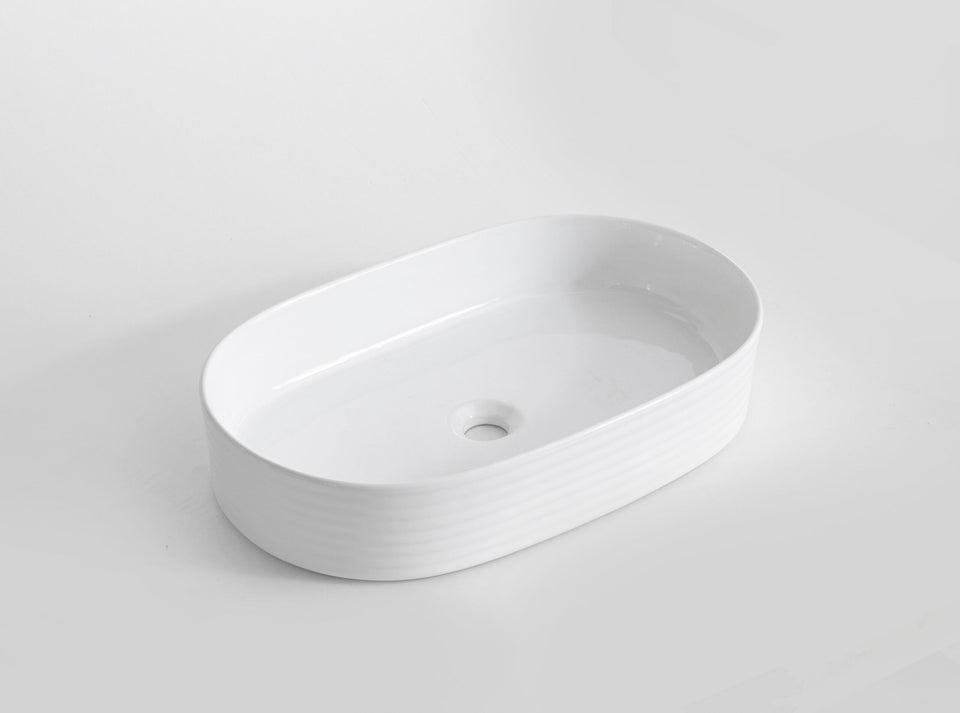 Todi Fluted Pill Oval Rounded Ceramic Basin - Matte White (CLA-012-M)