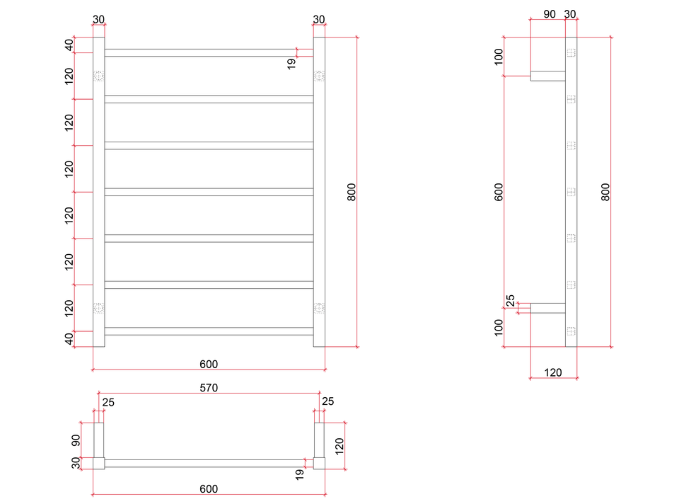 Thermogroup Straight Square Ladder Heated Towel Rail