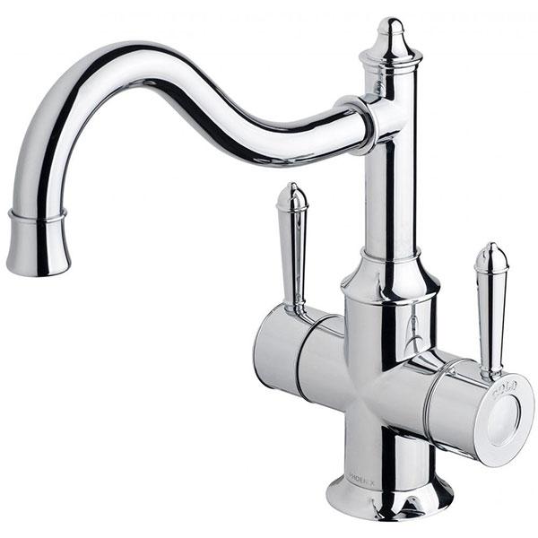 Phoenix Nostalgia Twin Handle Sink Mixer Shepherds Crook Chrome/Natural White