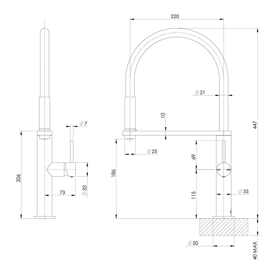 Phoenix Blix Flexible Hose Sink Mixer Round