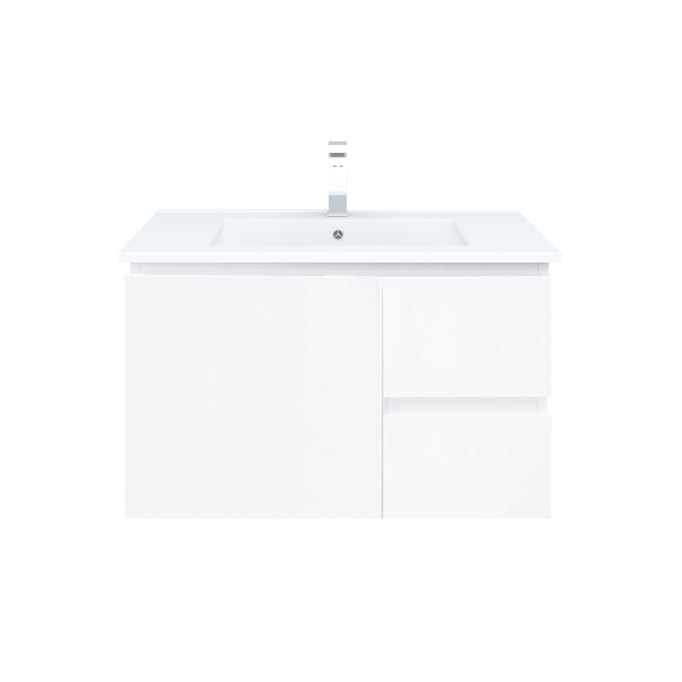 BIANCA 75cm Wall Hung Vanity Cabinet - Left Drawers with Ceramic Top