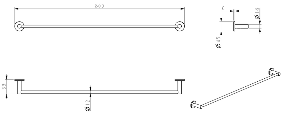 Bella Vista Mica Single Towel Rail - 800mm (1124-800-P-FG) 4