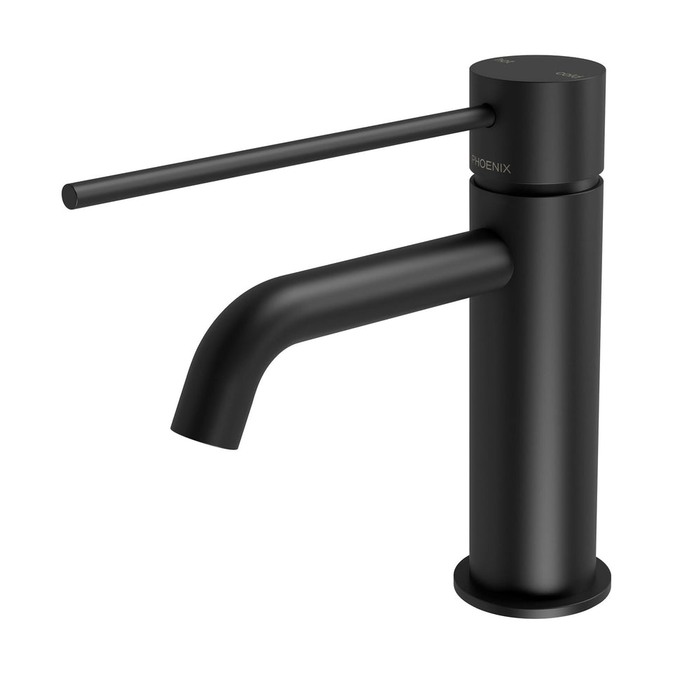 Phoenix Tapware Vivid Slimline Basin Mixer Curved Outlet with Extended Lever - Matte Black (114-7701-10)