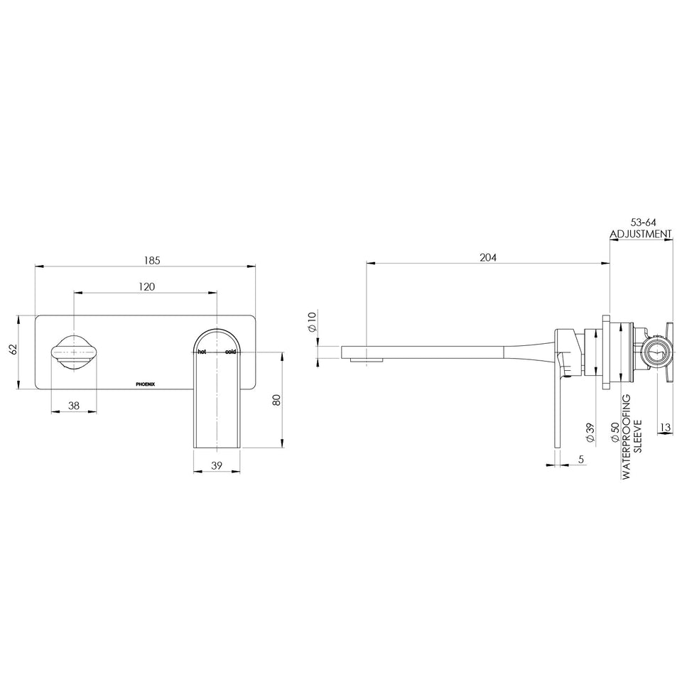 Phoenix Teel SwitchMix Wall Basin / Bath Mixer Set (Complete Kit)