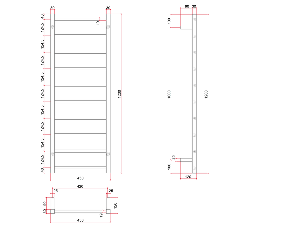 Thermogroup SS19M Straight Square Polished Ladder Heated Towel Rail (SS19M) 2