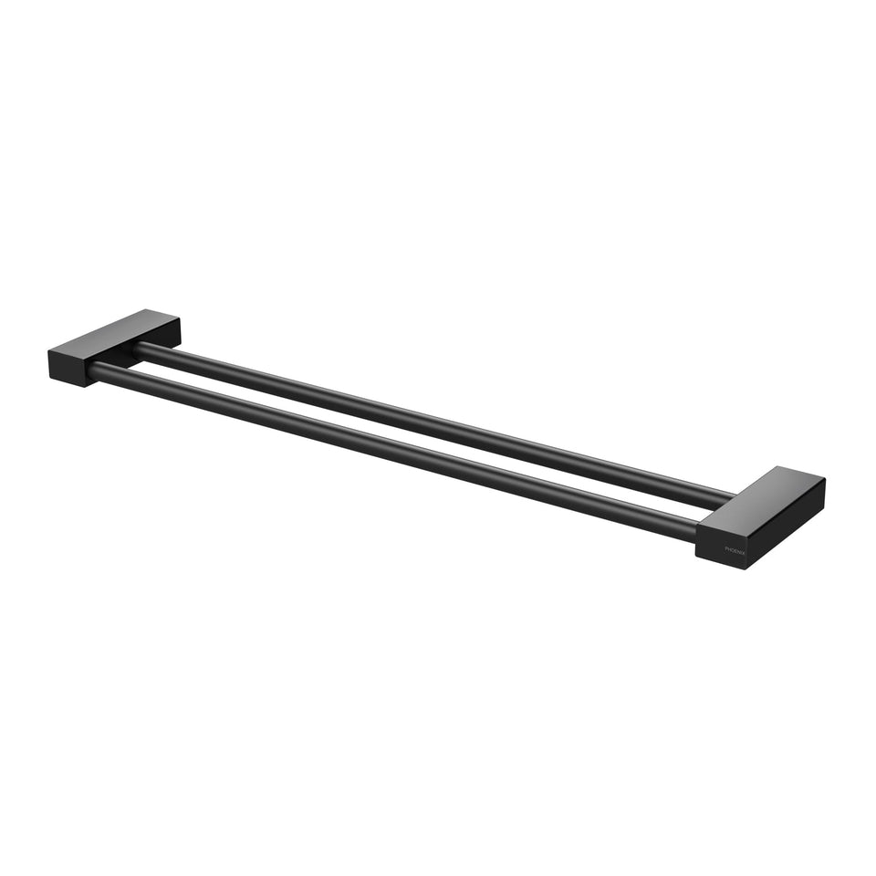 Phoenix Lexi MKII Double Towel Rail 600mm-800mm - Matte Black / 600mm (123-8110-10)