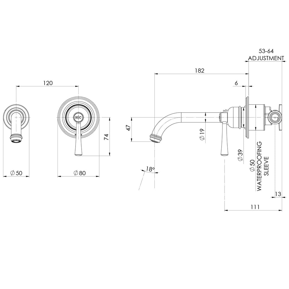 Phoenix Cromford SwitchMix Wall Basin/Bath Mixer Set Trim Kit Only