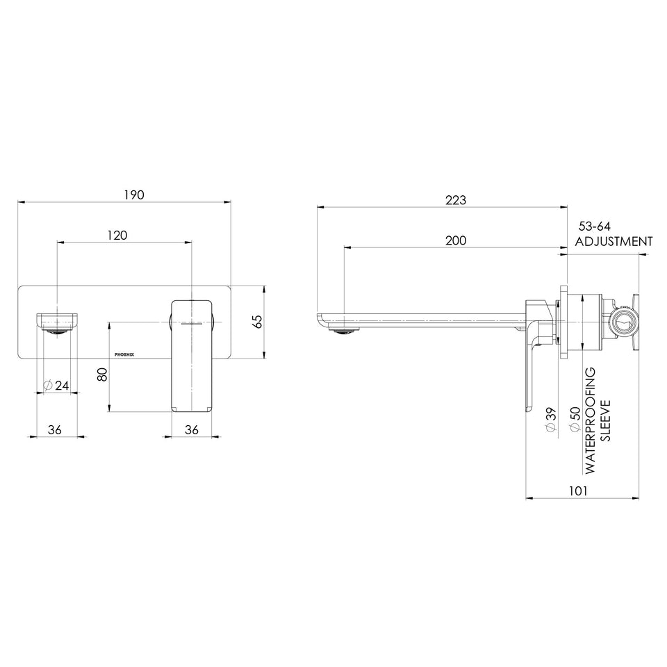 Phoenix Gloss MKII SwitchMix Wall Basin / Bath Mixer Set (Complete Kit)