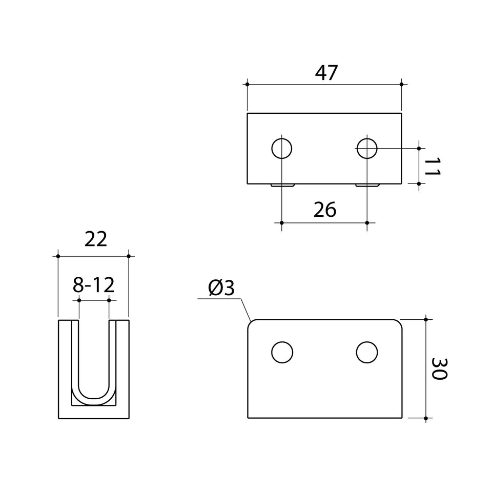 Caroma Shower Glass U Bracket (14228001B, 14228001BB, 14228001BBZ, 14228001BN)