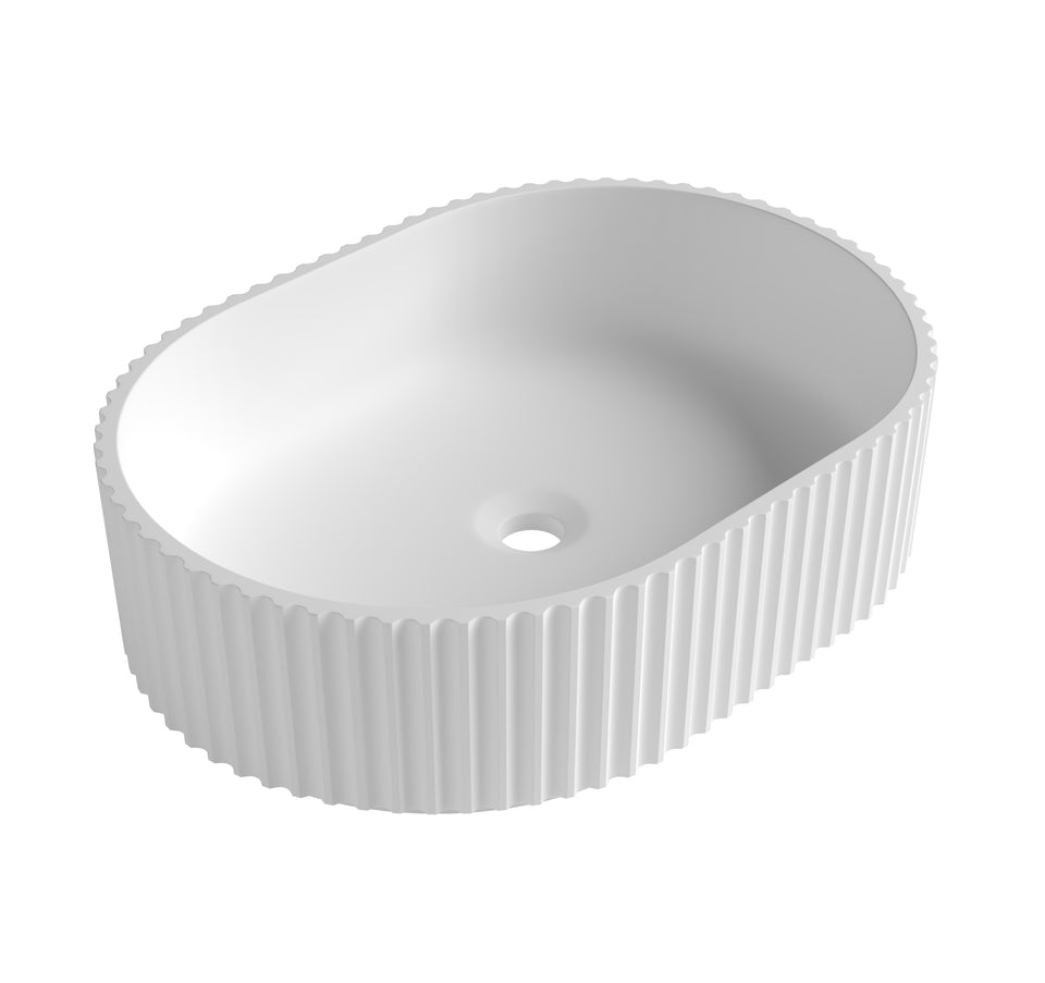 Otti Havana Oval Fluted Solid Surface 480x345x140 Matte White Basin