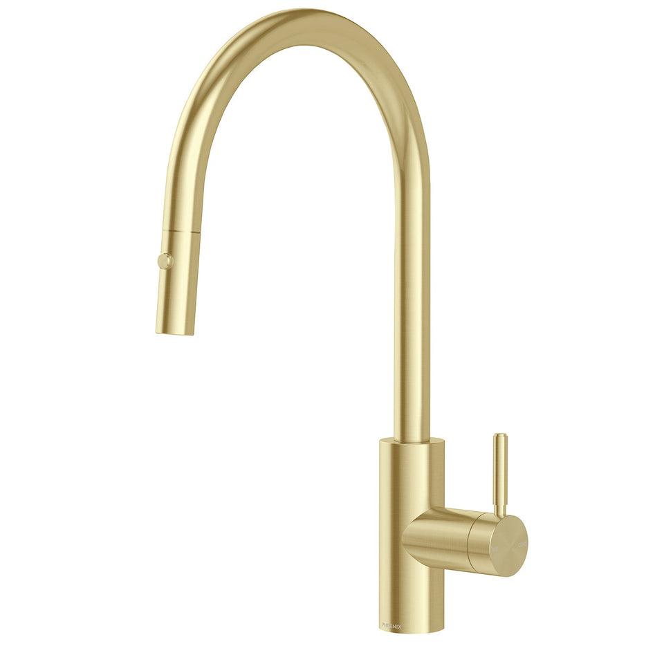 Phoenix Vivid MKII Pull Out Sink Mixer Gooseneck - Brushed Gold (146-7120-12-1)