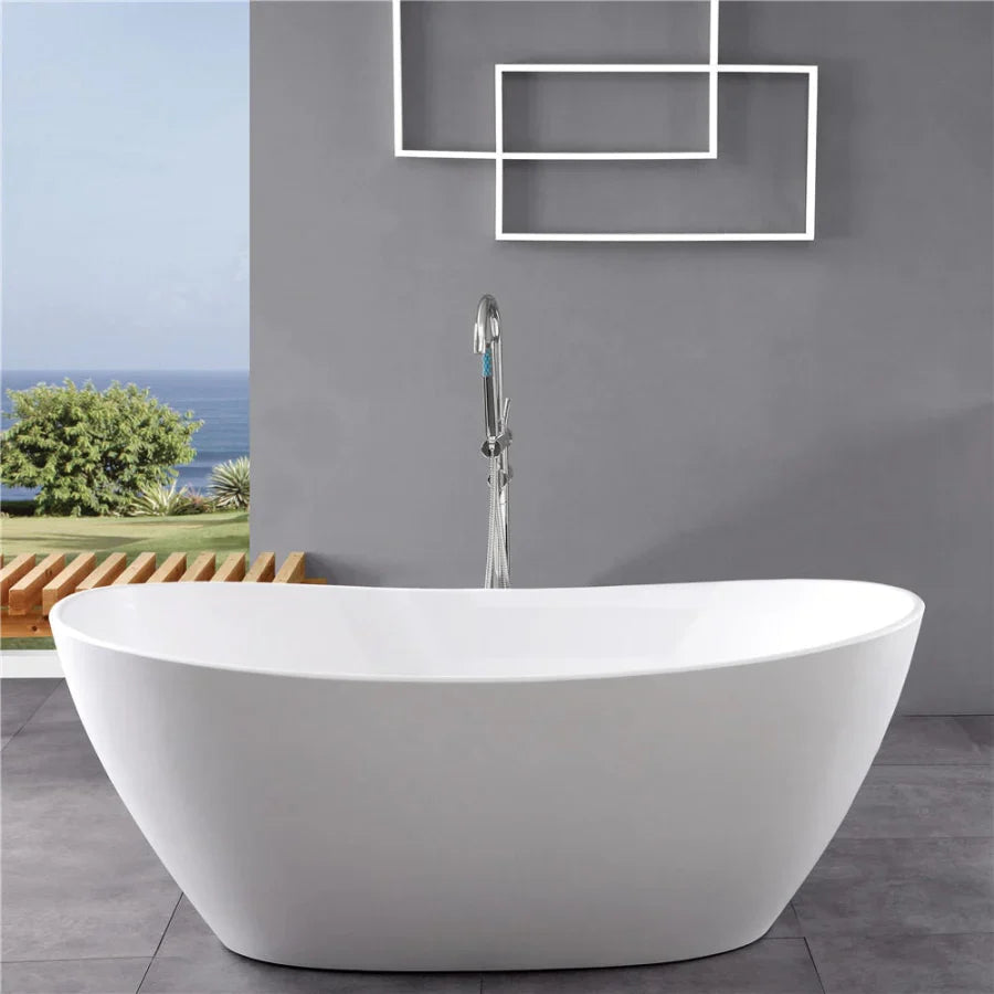 1660x780x680mm Evie Oval Bathtub Freestanding Acrylic Matt White Bath tub NO Overflow