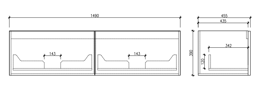 Cicero 1500mm Wall Hung Vanity - technical drawing