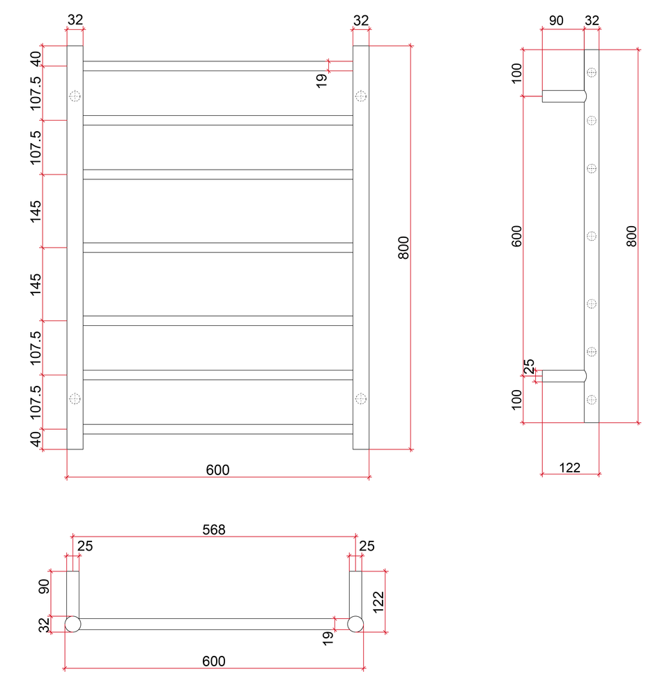 Thermogroup BS44MW Satin White Round Ladder Heated Towel Rail (BS44MW) 2