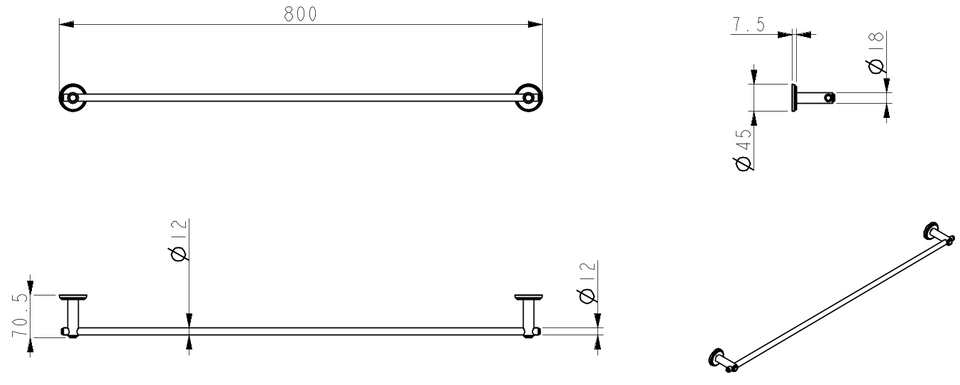 Bella Vista Mica Heritage Single Towel Rail - 800mm (1724-800-DB) 2