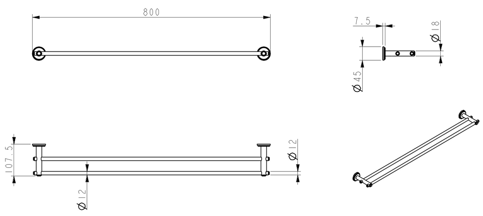 Bella Vista Mica Heritage Double Towel Rail - 800mm (1748-800-DB) 2