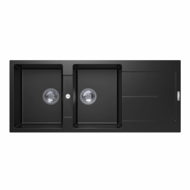 1160x500mm Metallic Black Double Bowl Kitchen Sink Reversible Topmount with Overflow