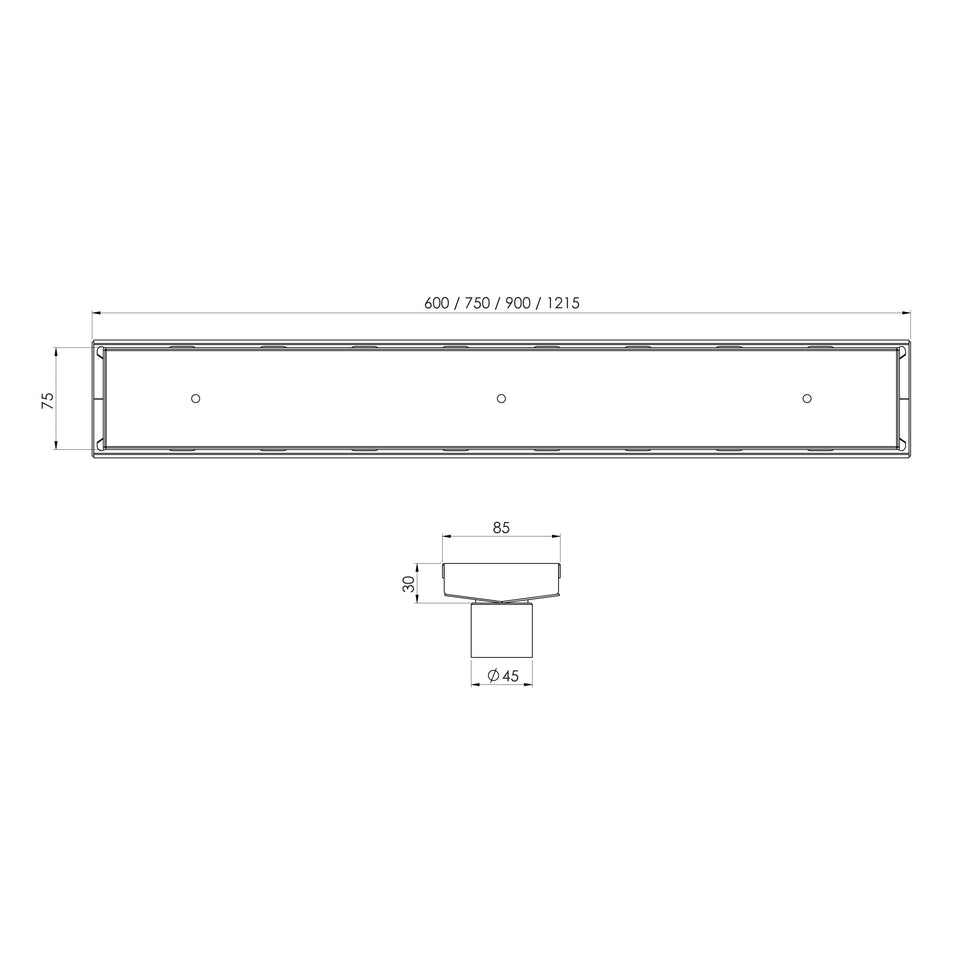 Phoenix Tapware Phoenix V Channel Drain TI 75x600mm Outlet 45mm