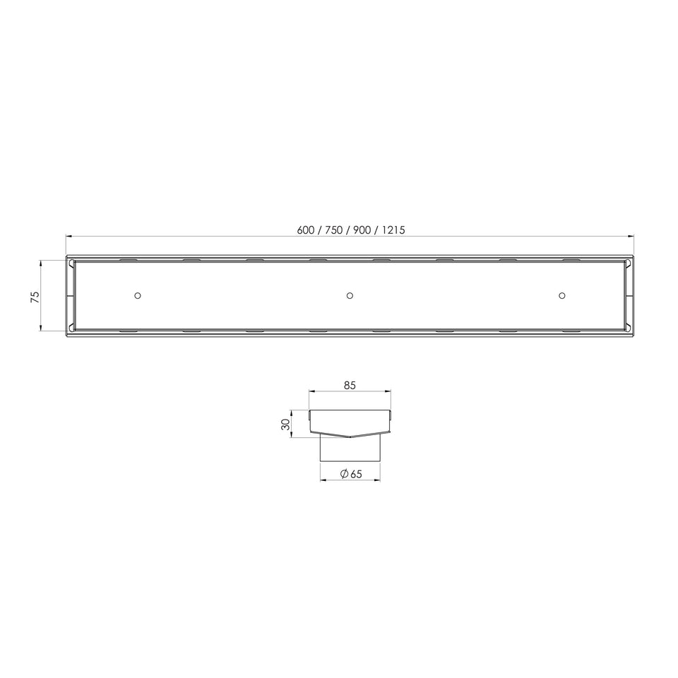 Phoenix Tapware Phoenix V Channel Drain TI 75x750mm Outlet 65mm