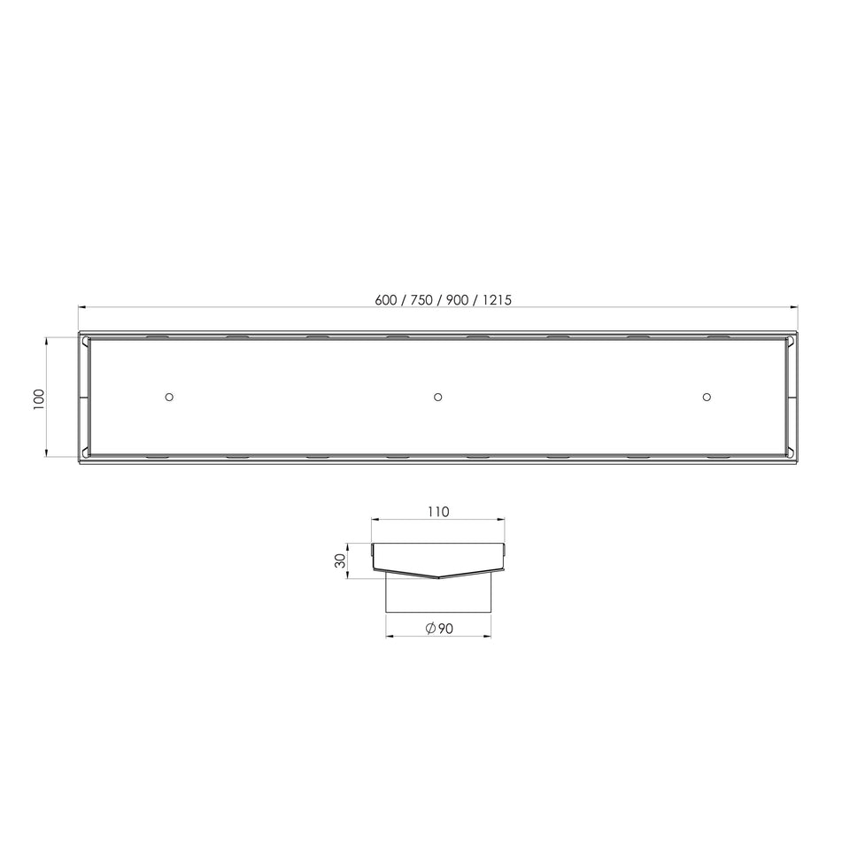 Phoenix Tapware Phoenix V Channel Drain TI Outlet 90mm