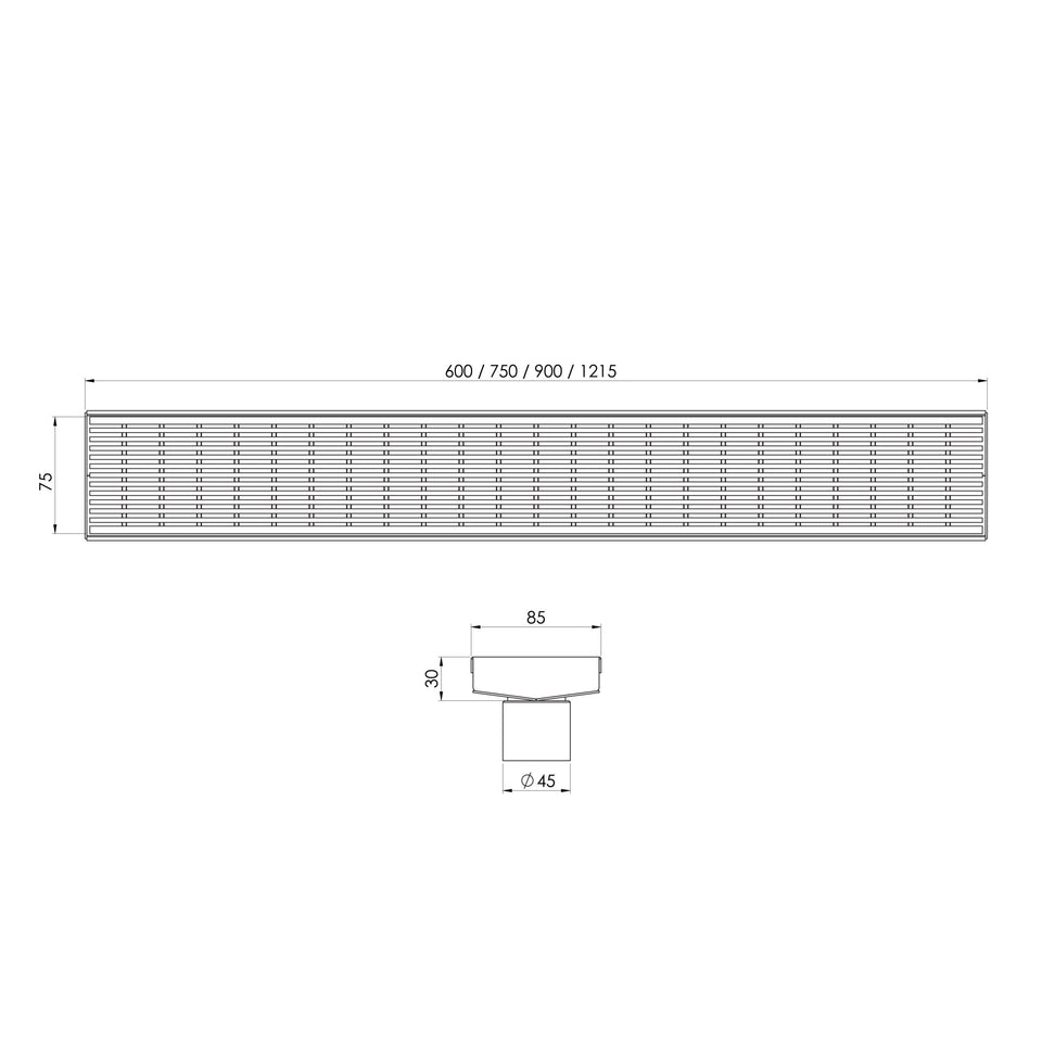 Phoenix Tapware Phoenix V Channel Drain HG 75x900mm Outlet 45mm