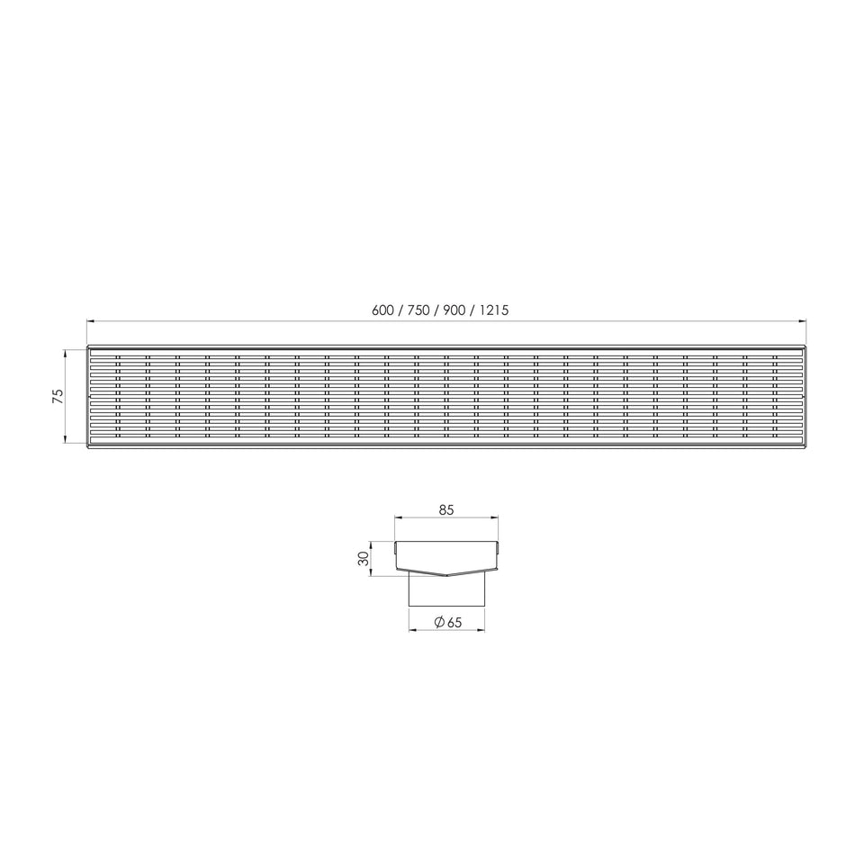 Phoenix Tapware Phoenix V Channel Drain HG 75x1215mm Outlet 65mm