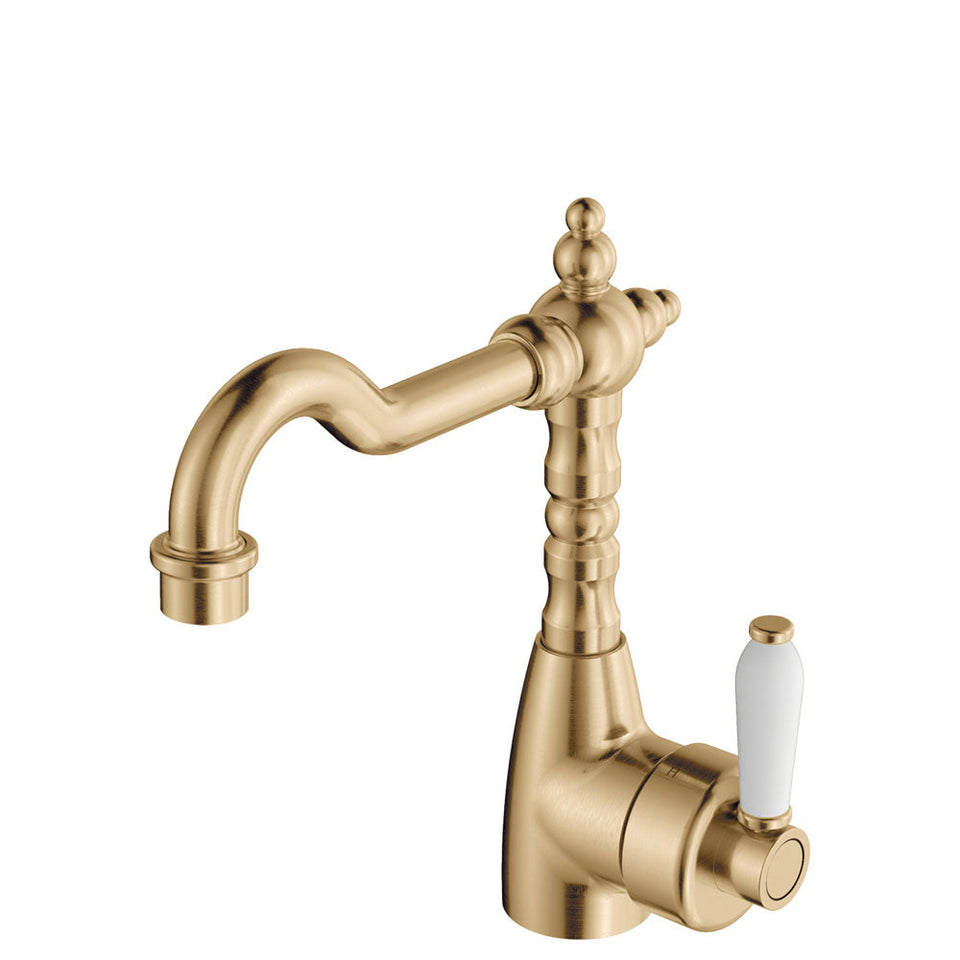 Fienza Eleanor Shepherds Crook Basin Mixer Urban Brass / Chrome