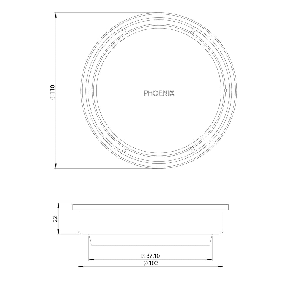 Phoenix Tapware Phoenix Point Drain Round Outlet 90mm