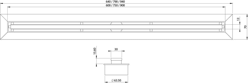 Phoenix Tapware Phoenix Flat Slimline Channel Drain 30x600mm Outlet 65mm