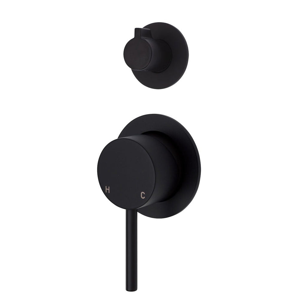 Fienza KAYA Wall Diverter Mixer Matte Black Small Round Plates