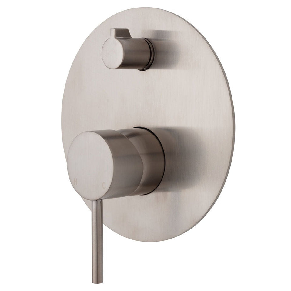 Fienza KAYA Wall Diverter Mixer Brushed Nickel Large Round Plate