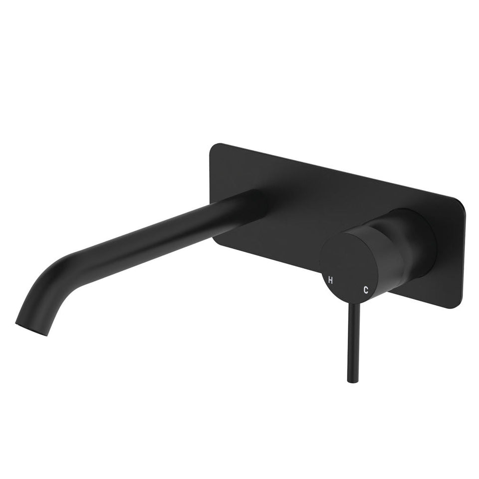Fienza Kaya Basin/Bath Wall Mixer Set Rectangular Plate - Matte Black (228106B-200)
