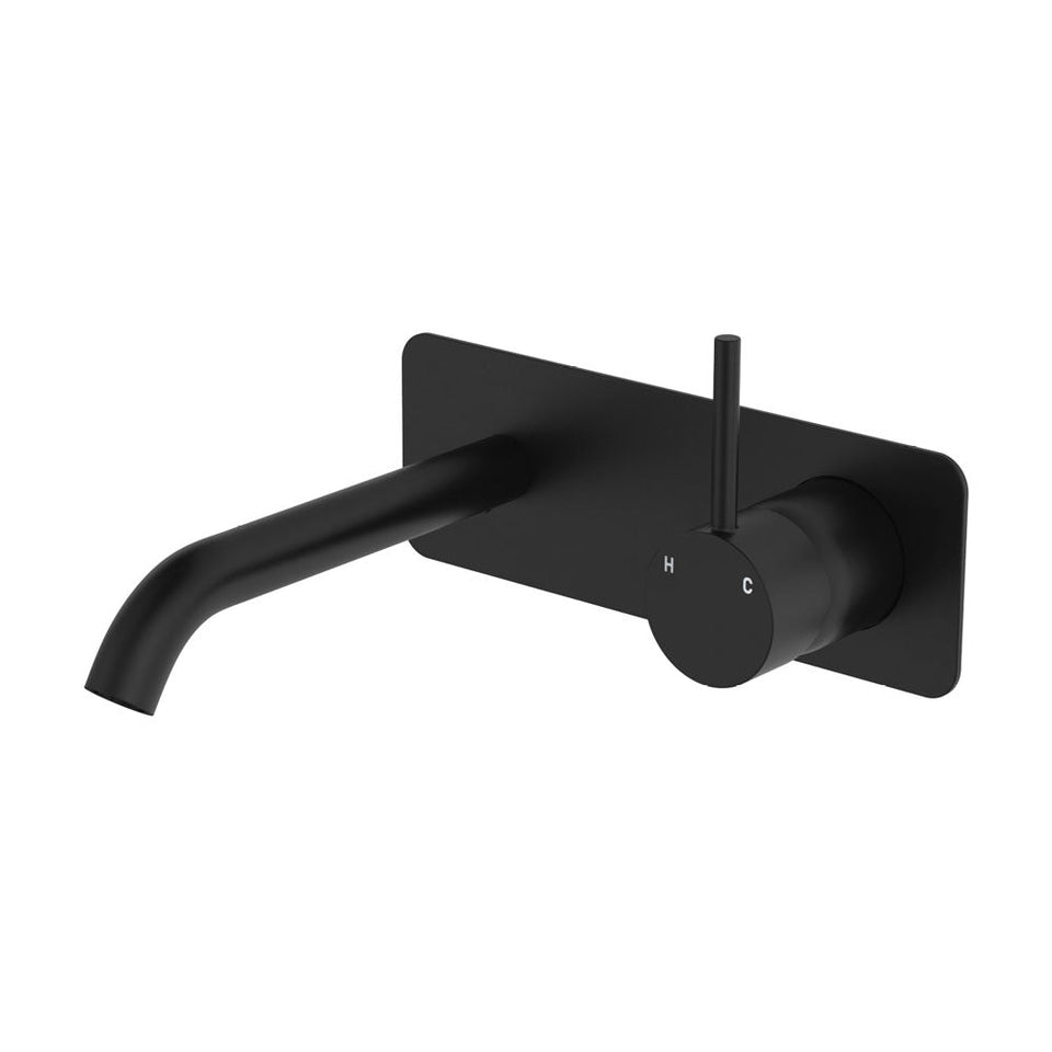 Fienza KAYA UP Wall Basin Bath Mixer Set Matte Black Square Plate 160mm Outlet