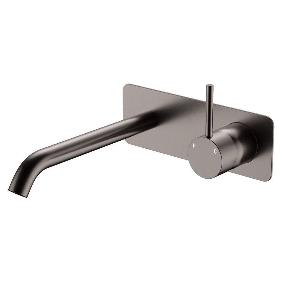 Fienza Kaya Up Basin/Bath Wall Mixer Set Rectangular Plate 200mm Gun Metal