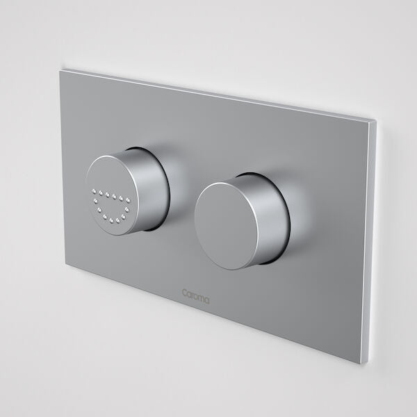 Caroma Invisi Series II® Round Dual Flush Plate & Raised Care Buttons (Plastic) - Satin Chrome (237011S)
