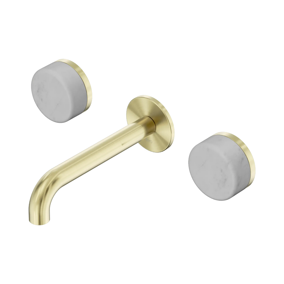 Nero Serenity Wall Basin Set 160/185/220mm Spout With Carrara Handles Brushed Bronze