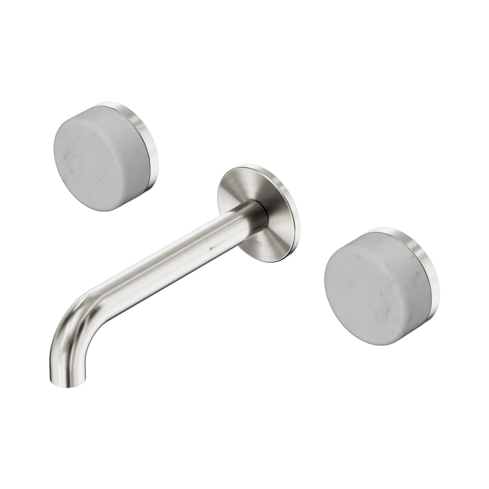 Nero Serenity Wall Basin Set 160/185/220mm Spout With Carrara Handles Brushed Nickel