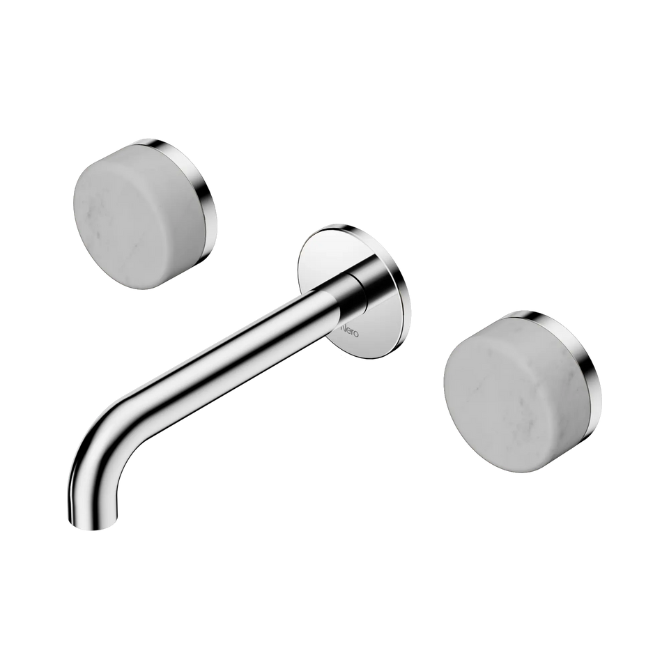 Nero Serenity Wall Basin Set Spout With Carrara Handles - Chrome / 160MM (24D035CH)