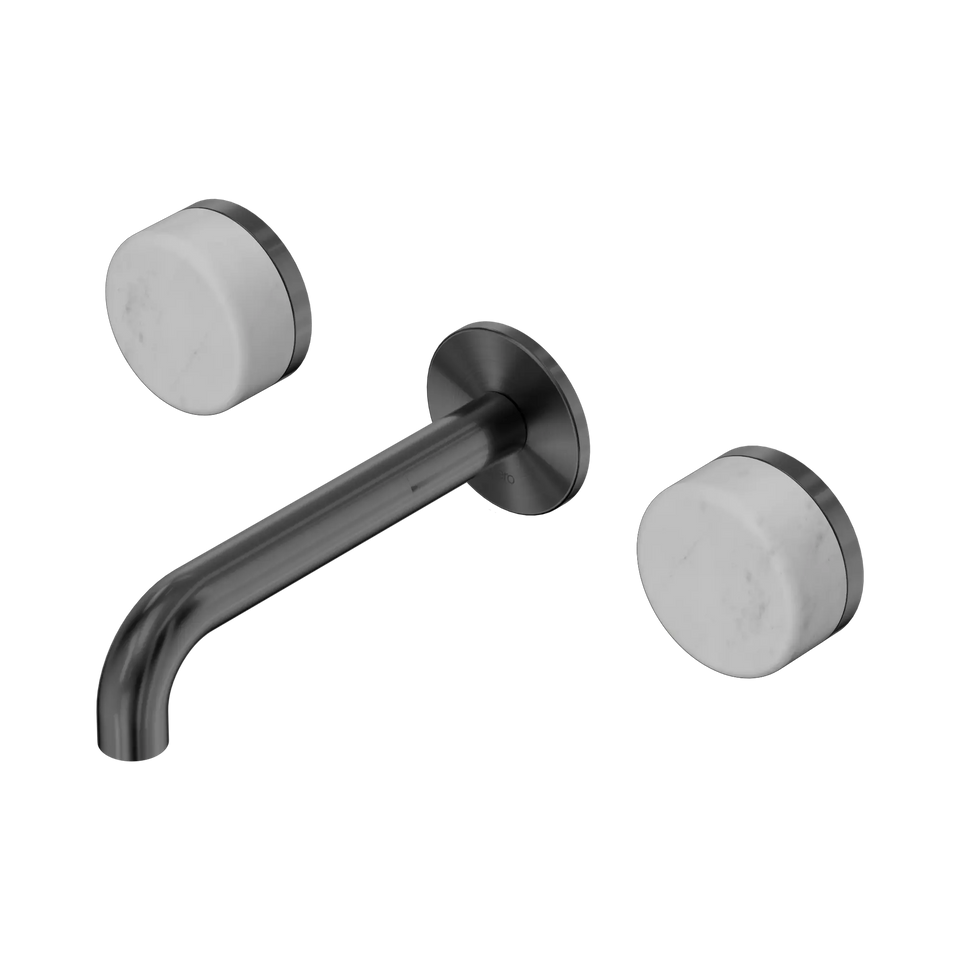 Nero Serenity Wall Basin Set Spout With Carrara Handles - Gun Metal / 160MM (24D035GM)