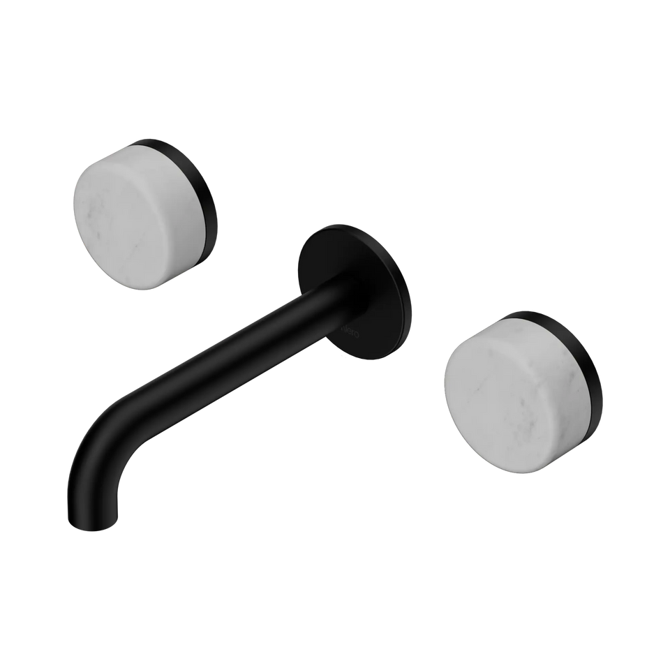 Nero Serenity Wall Basin Set 160/185/220mm Spout With Carrara Handles Matte Black
