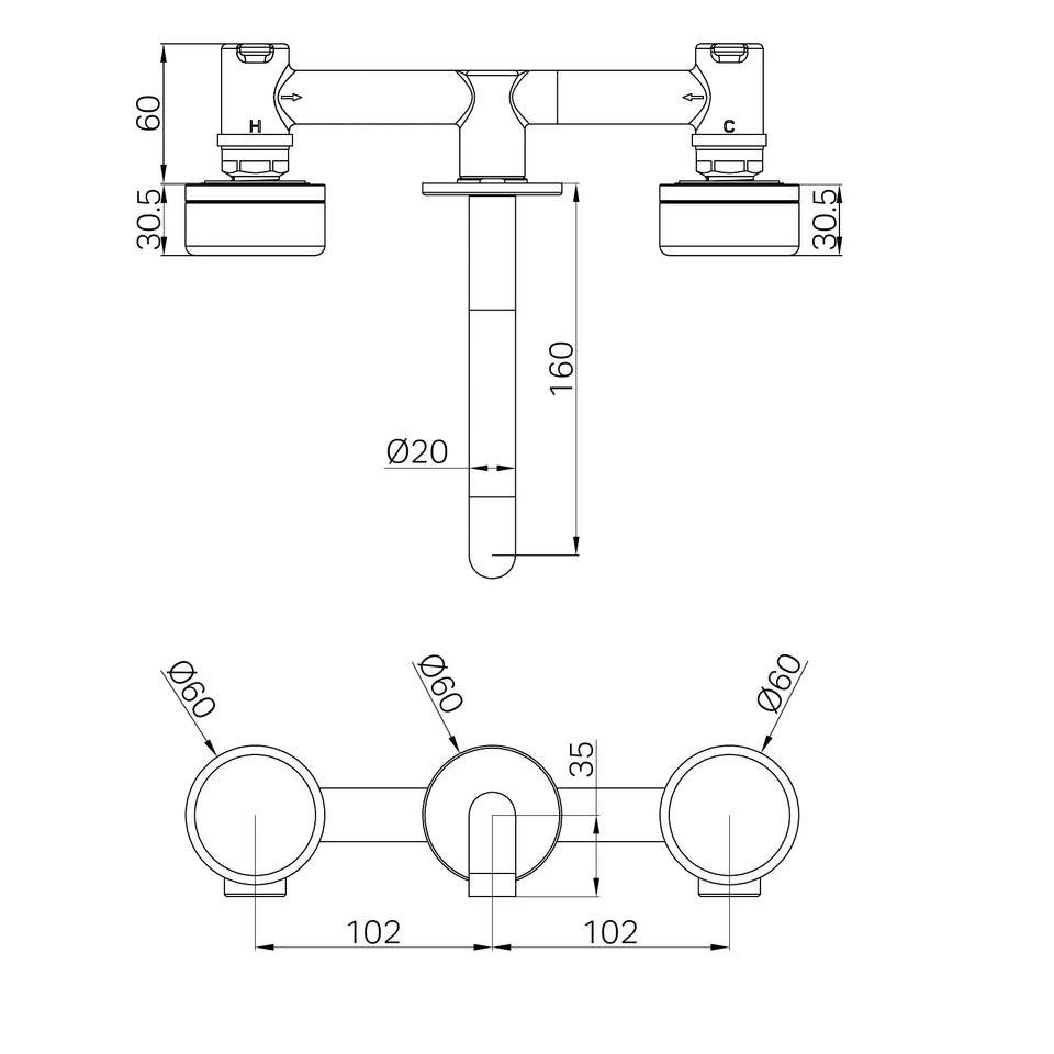 Nero Serenity Wall Basin Set Spout With Carrara Handles