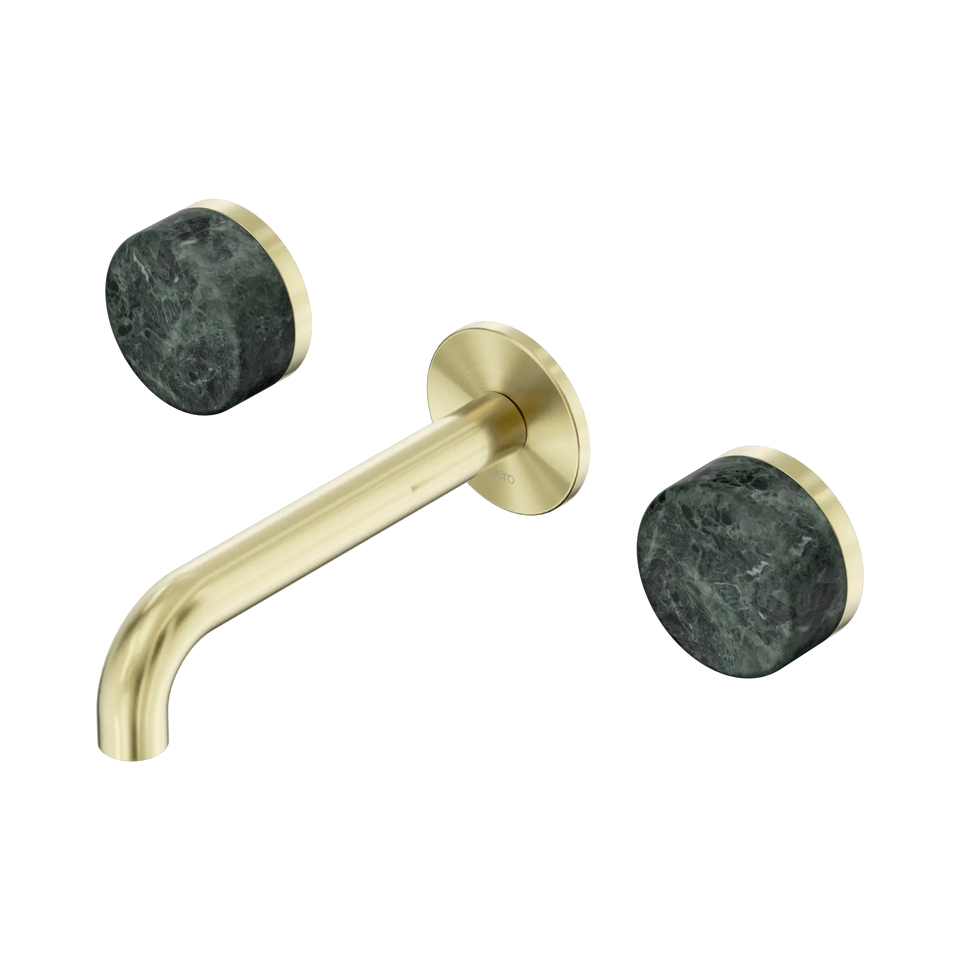 Nero Serenity Wall Basin Set Spout With Verde Alpi Handles - Brushed Gold / 160MM (24D036BG)