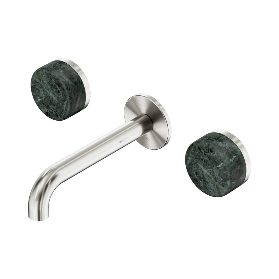 Nero Serenity Wall Basin Set Spout With Verde Alpi Handles - Brushed Nickel / 160MM (24D036BN)