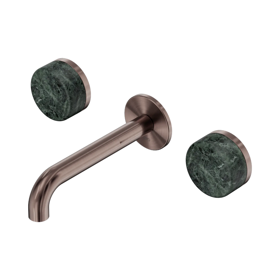 Nero Serenity Wall Basin Set 160/185/220mm Spout With  Verde Alpi Handles Brushed Bronze