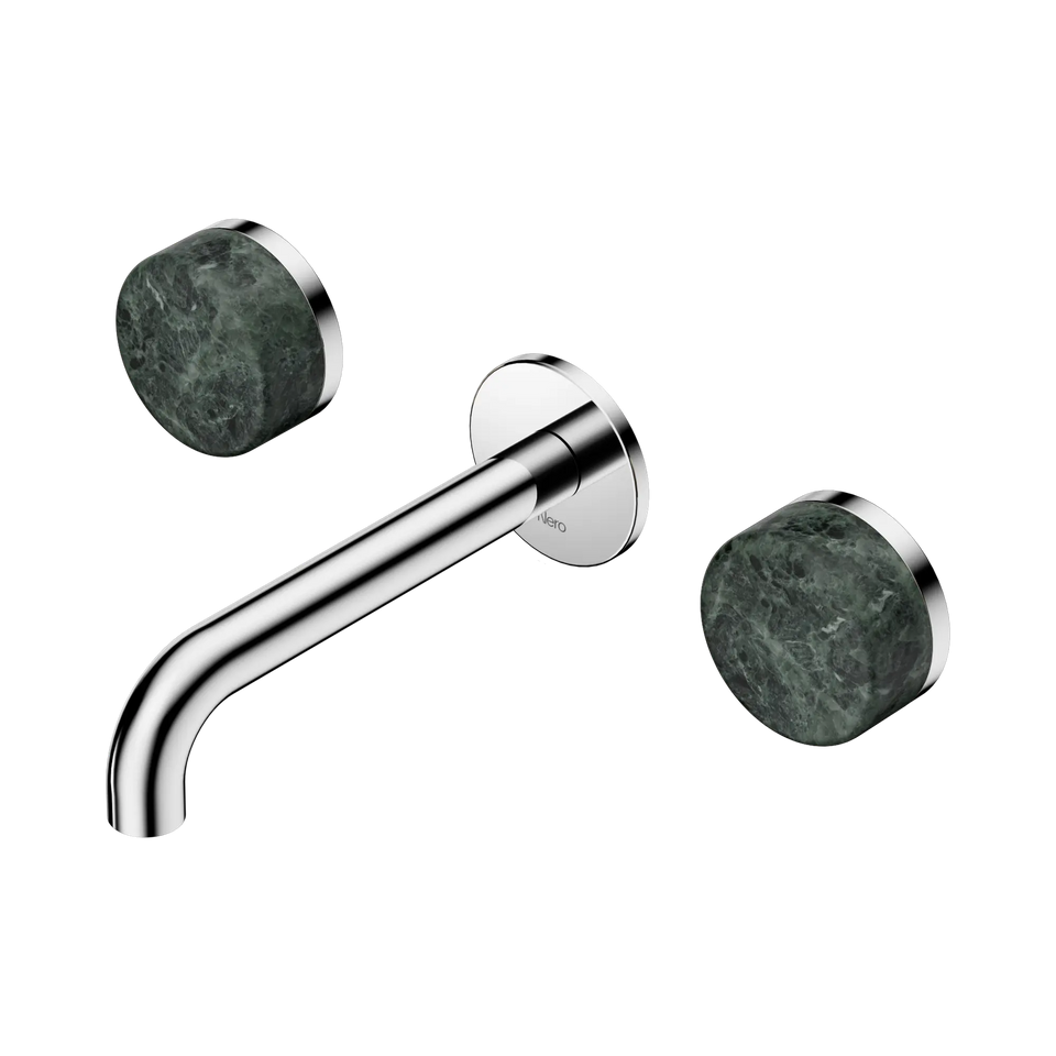 Nero Serenity Wall Basin Set 160/185/220mm Spout With  Verde Alpi Handles Chrome