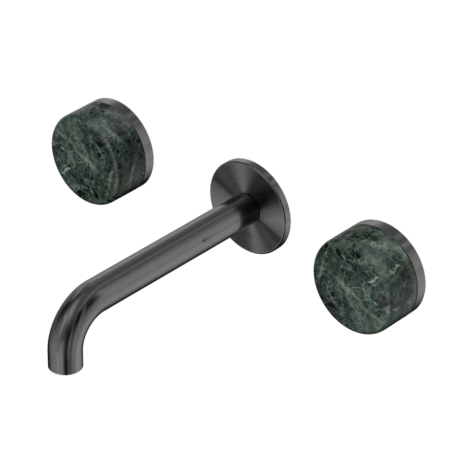 Nero Serenity Wall Basin Set 160/185/220mm Spout With  Verde Alpi Handles Gun Metal