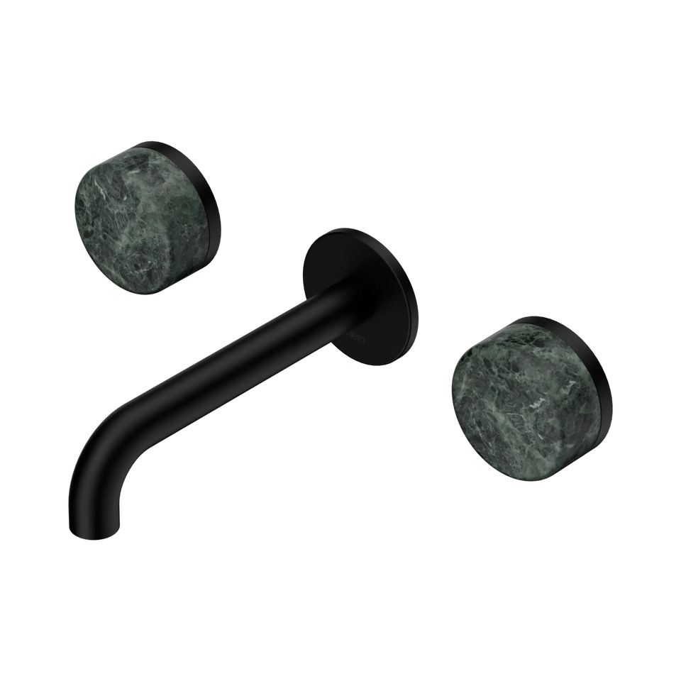 Nero Serenity Wall Basin Set 160/185/220mm Spout With  Verde Alpi Handles Matte Black