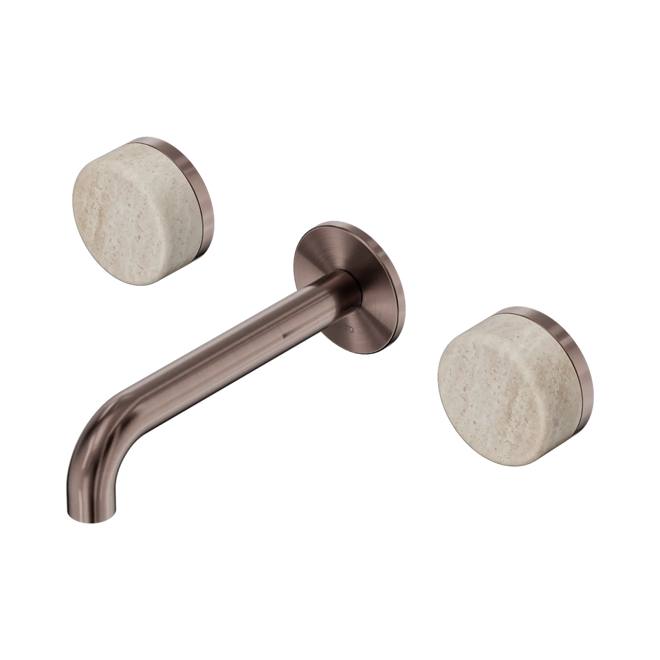 Nero Serenity Wall Basin Set Spout With Rome Travertine Handles